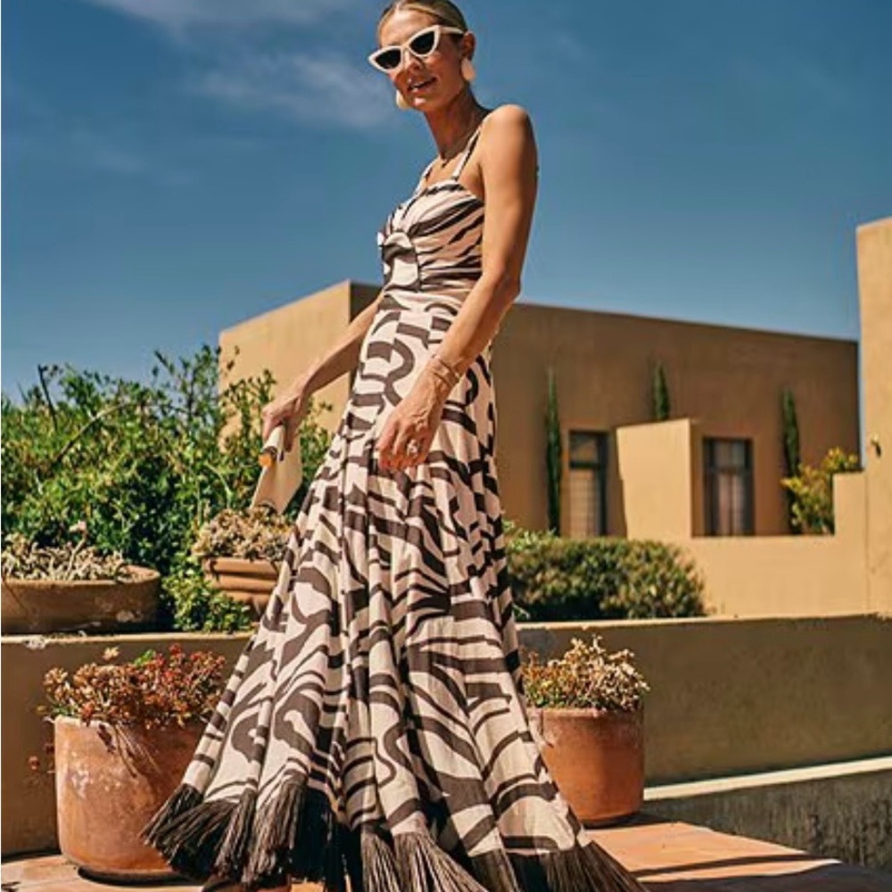 ANTONIO MELANI Style Somers Swirl Print Linen Blend Straw Trim Two Piece Set NWT - Picture 8 of 12